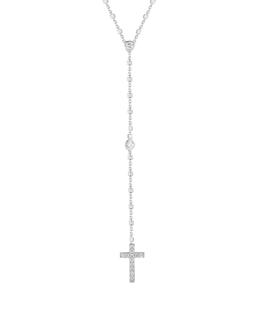 Glaze Jewelry Rhodium Plated Cz Cross Lariat Necklace