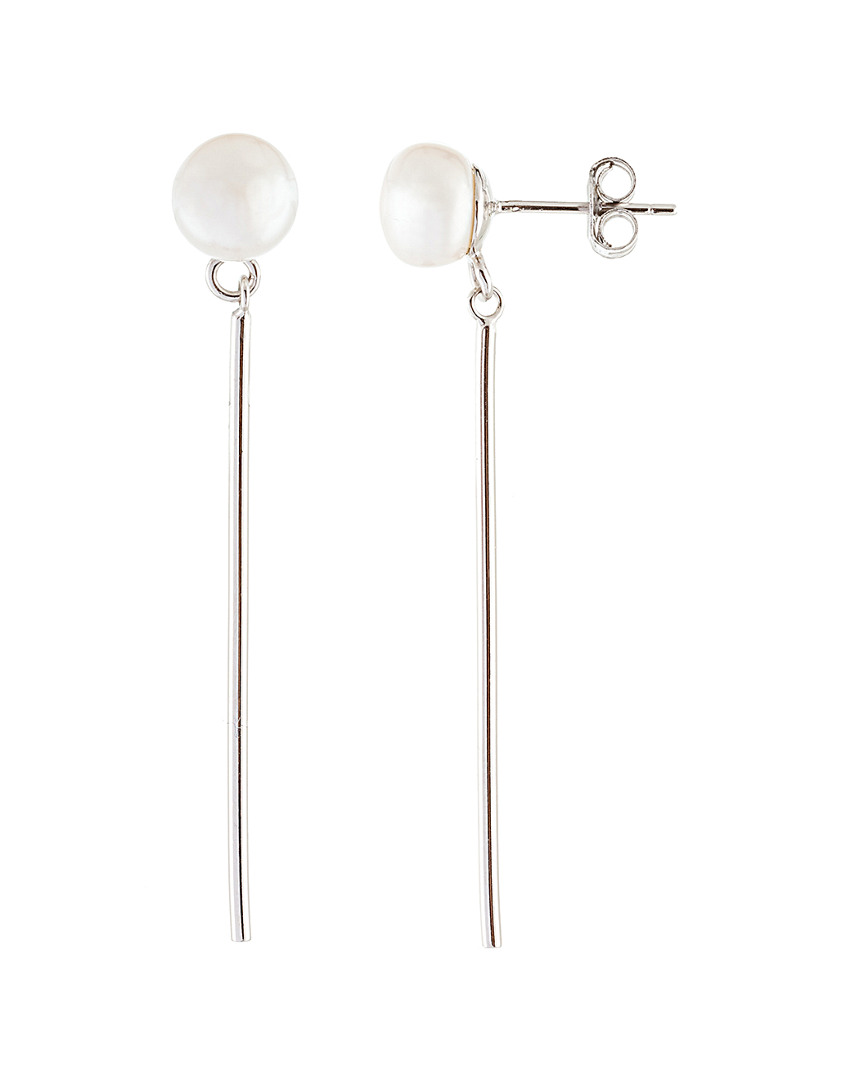 Splendid Pearls Rhodium Plated 7-7.5mm Pearl Earrings