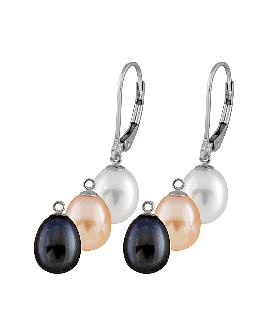 Splendid Pearls Rhodium Plated 7-8mm Pearl Interchangeable Earrings