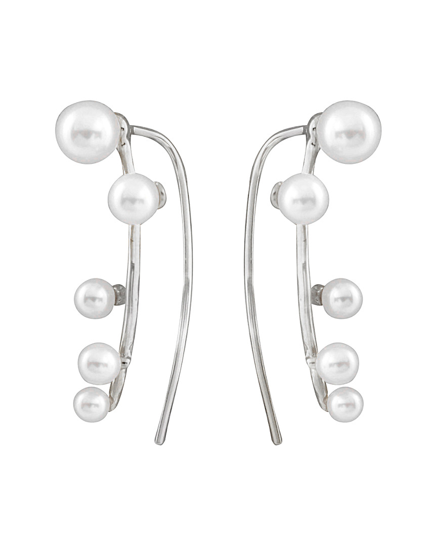 Splendid Pearls Rhodium Plated 3-5mm Pearl Earrings
