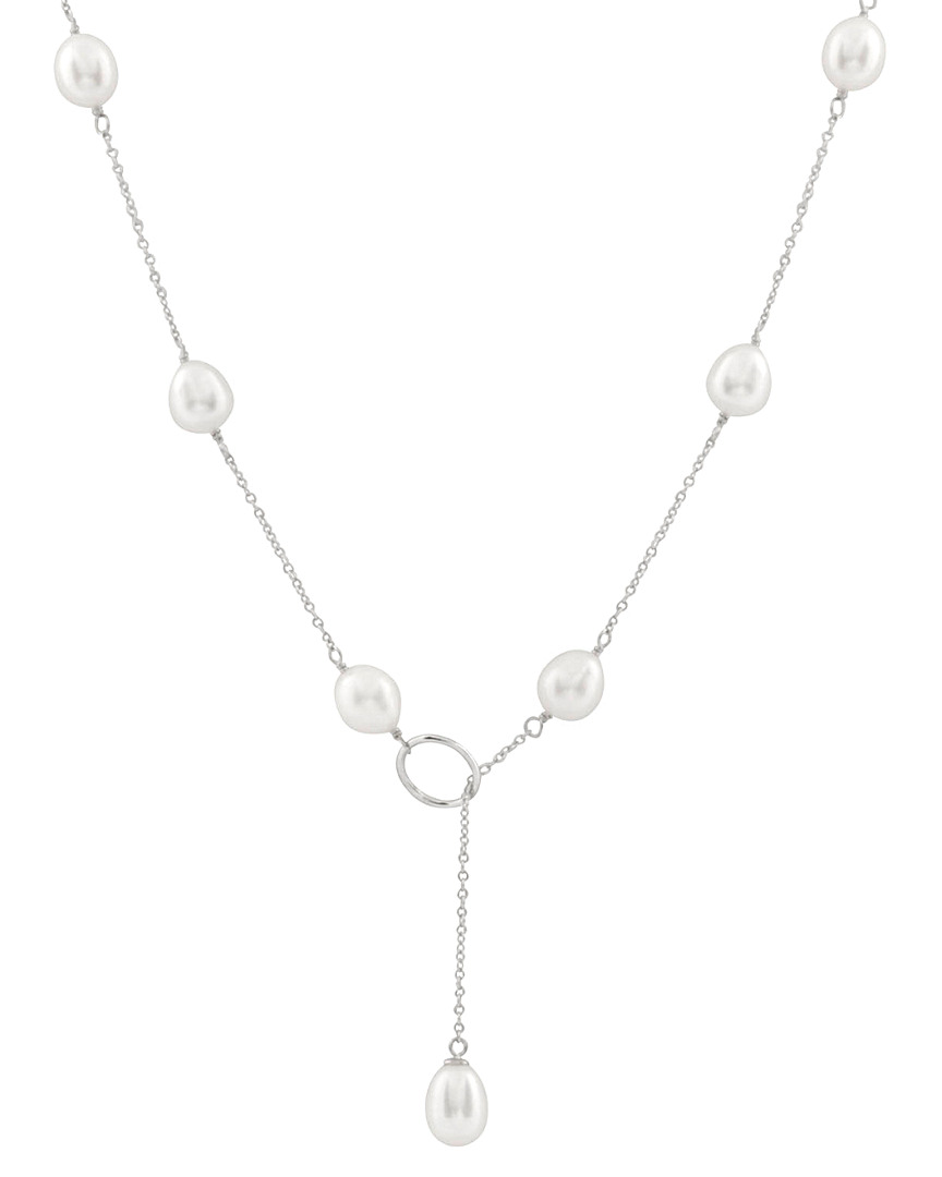 Splendid Pearls Rhodium Plated 7-8mm Pearl Lariat Necklace