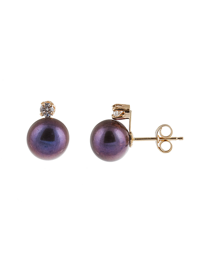 Splendid Pearls 14k 0.10 Ct. Tw. Diamond 7-7.5mm Pearl Studs