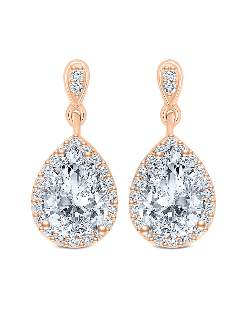 Genevive 14k Rose Gold Plated Silver Cz Drop Earrings