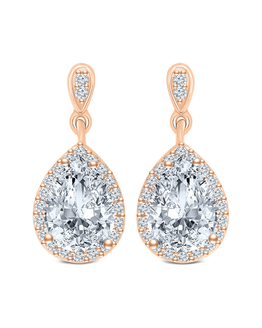 Genevive 14k Rose Gold Plated Silver Cz Drop Earrings