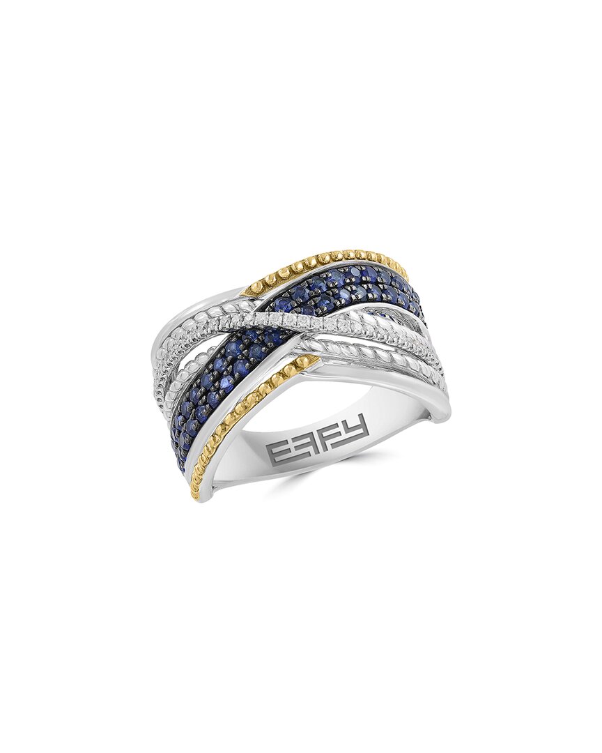 Effy Fine Jewelry Silver 0.93 Ct. Tw. Diamond & Blue Sapphire Ring