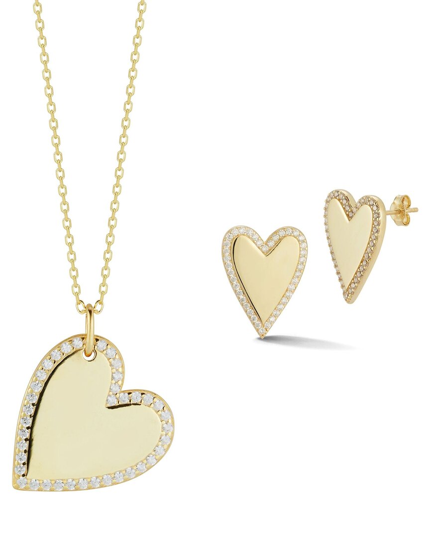Glaze Jewelry Silver Cz Heart Necklace & Earrings Set Set