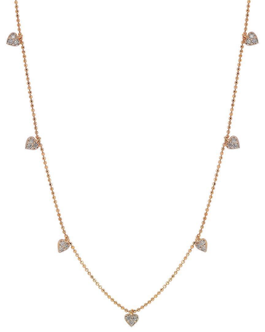 Suzy Levian 14k Rose Gold 0.26 Ct. Tw. Diamond Heart Station Necklace