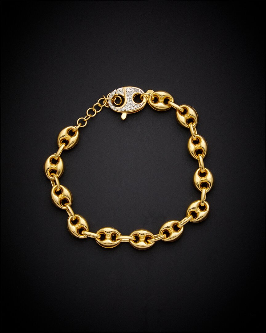 Italian Gold Over Silver Puffed Mariner Link 0.20 Ct. Tw. Diamond Bracelet