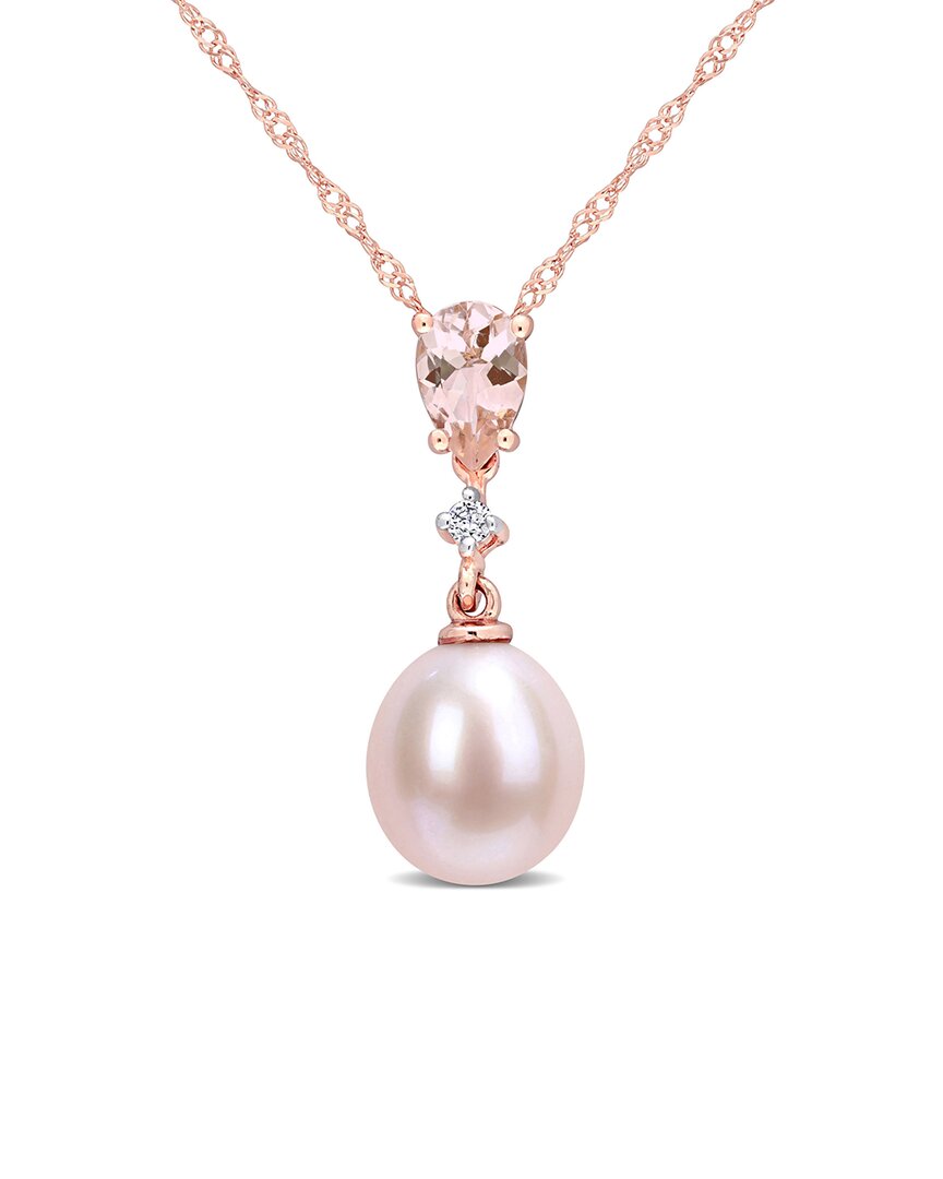 Rina Limor 10k Rose Gold 0.42 Ct. Tw. Diamond & Morganite 9-9.5mm Pearl Necklace