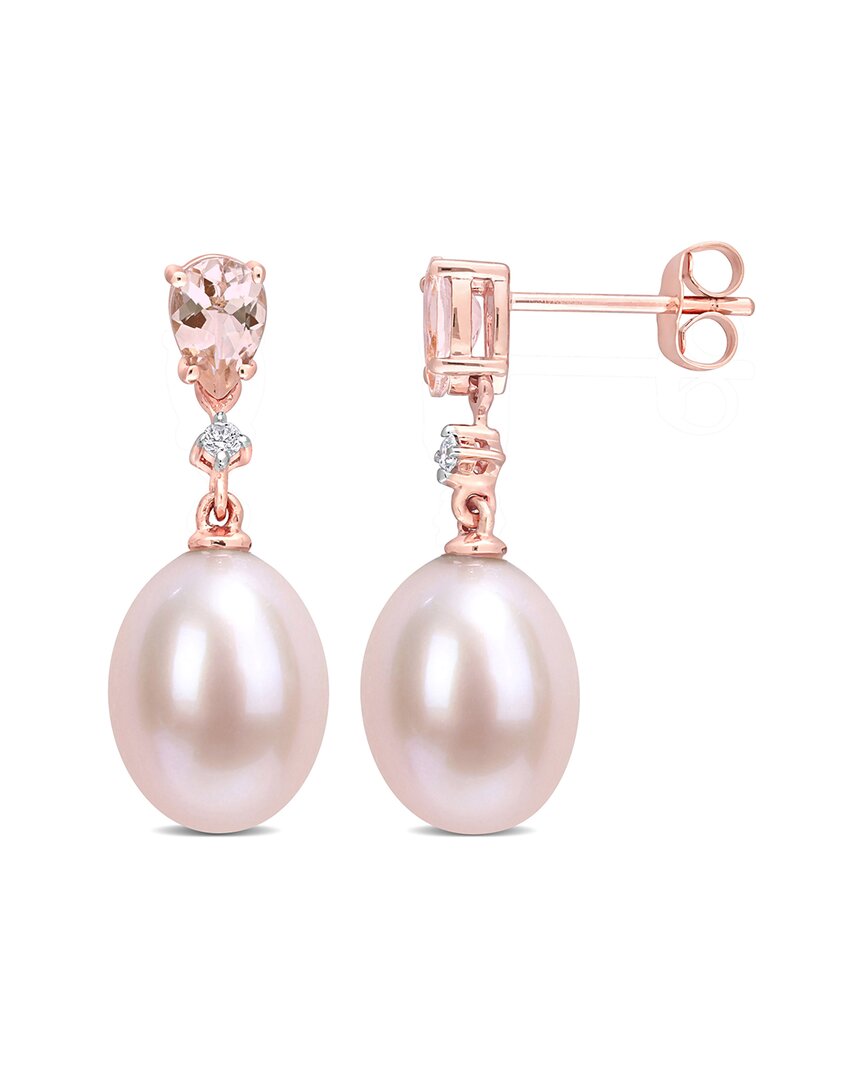 Rina Limor 10k Rose Gold 0.84 Ct. Tw. Diamond & Morganite 9-9.5mm Pearl Earrings