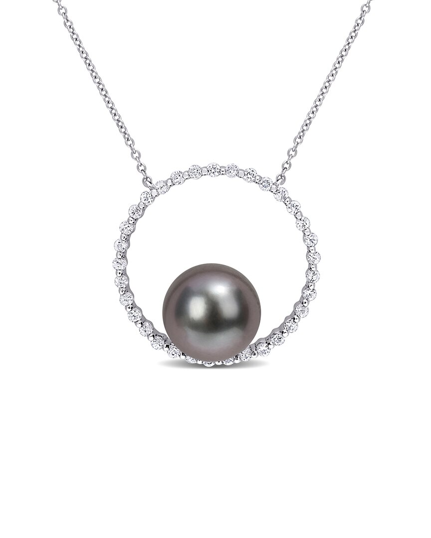 Rina Limor 10k 0.49 Ct. Tw. White Sapphire 9.5-10mm Pearl Necklace