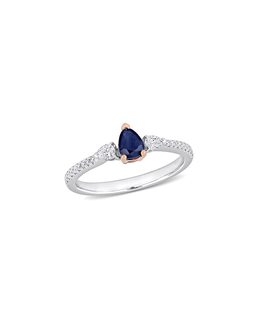 Diamond Select Cuts 14k Two-tone 0.74 Ct. Tw. Diamond & Sapphire Ring