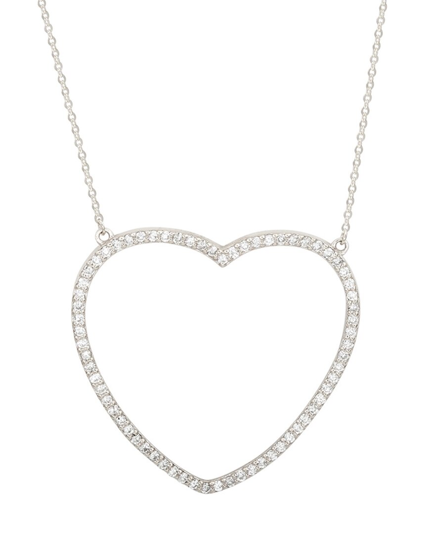 Suzy Levian 14k 0.70 Ct. Tw. Diamond Large Heart Necklace In Metallic