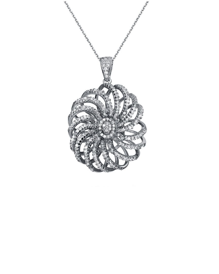 Genevive Silver Cz 3d Flower Necklace
