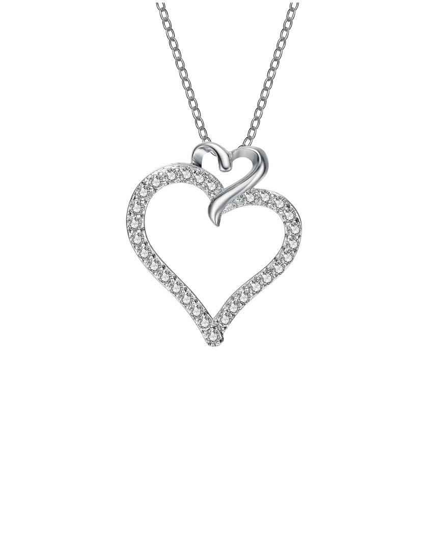 Genevive Silver Cz Double Heart Necklace