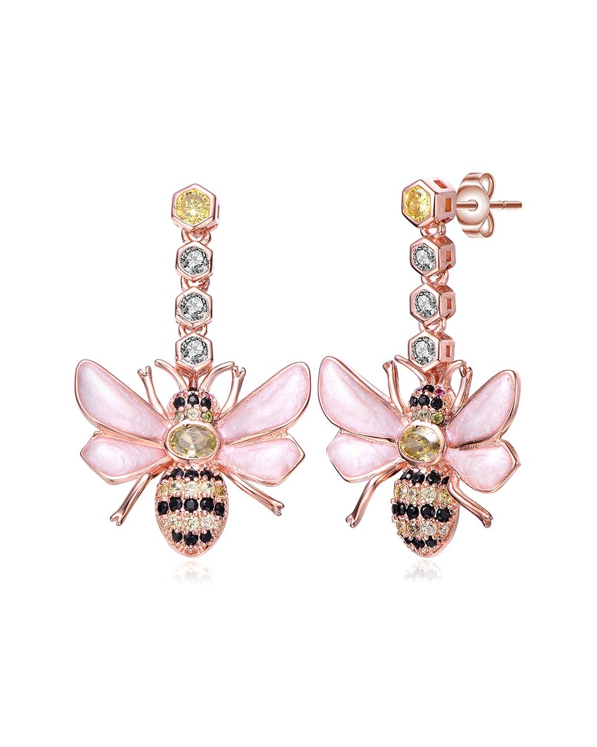 Genevive 18k Rose Gold Vermeil Cz Bee Drop Earrings