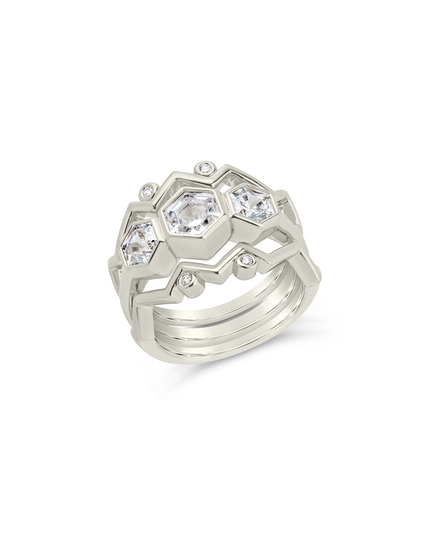 Sterling Forever Caterina Cz Stacking Ring Set Of 3 In Metallic