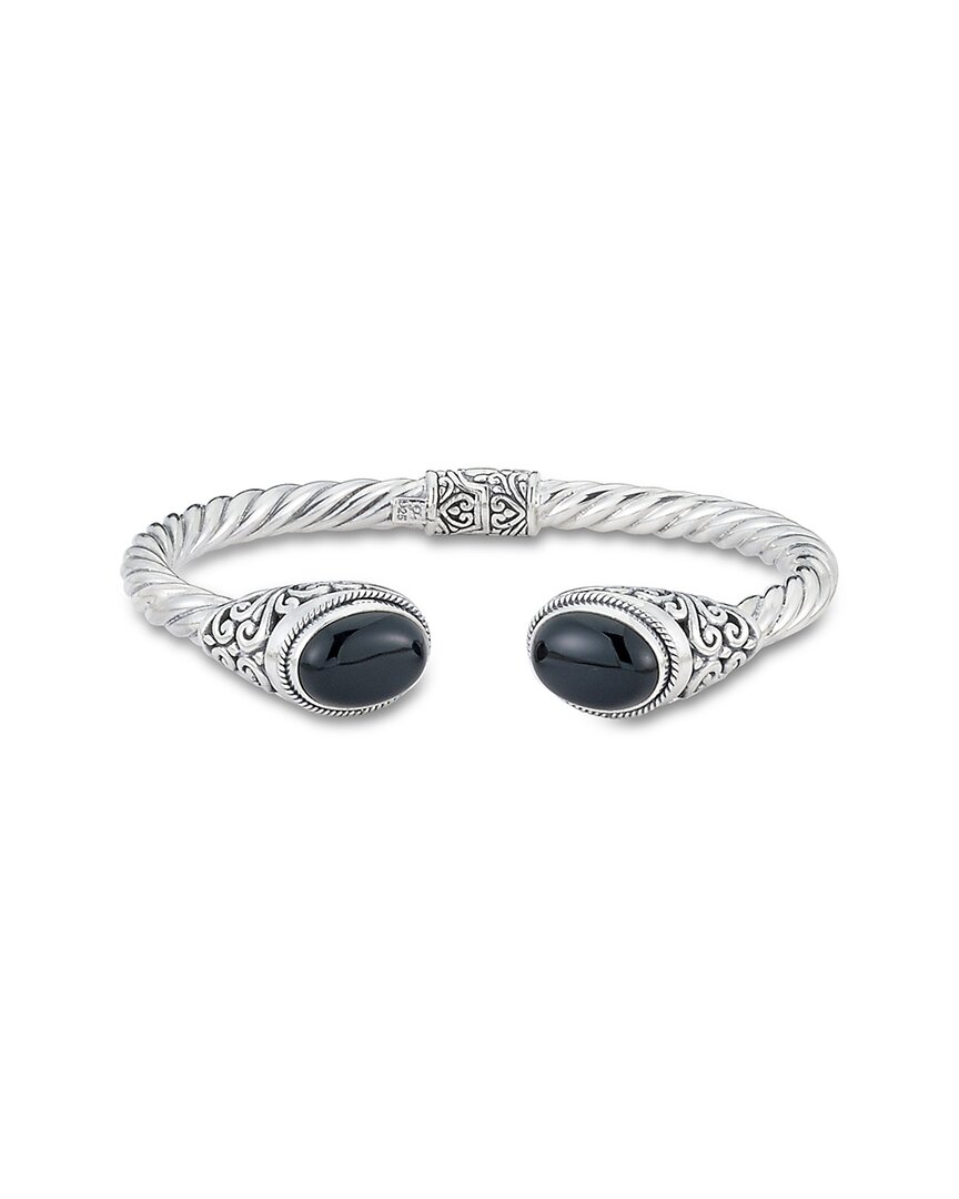 Samuel B. Jewelry Sterling Silver Black Onyx Twisted Cable Bangle Bracelet In Metallic