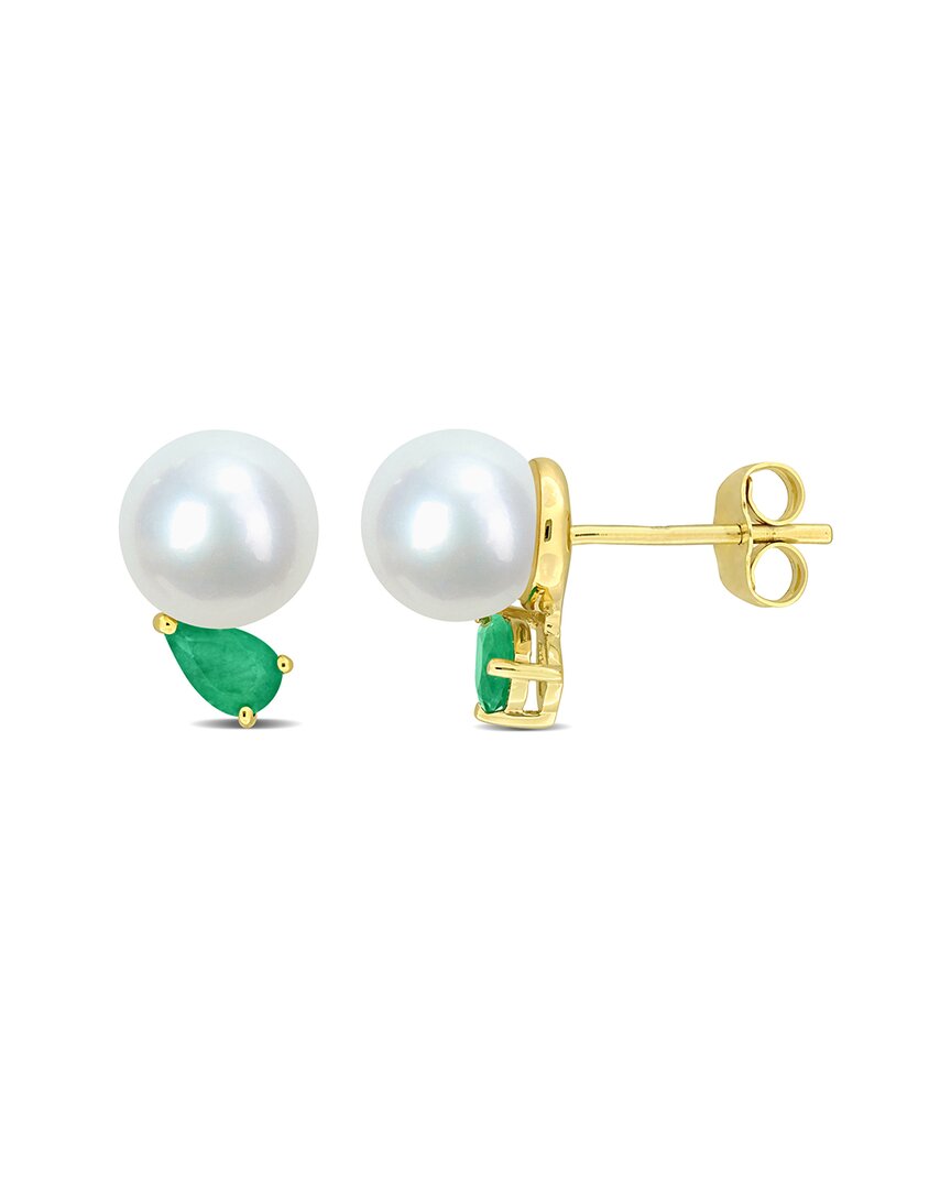 Rina Limor 14k 0.38 Ct. Tw. Emerald & 7-7.5mmmm Pearl Studs