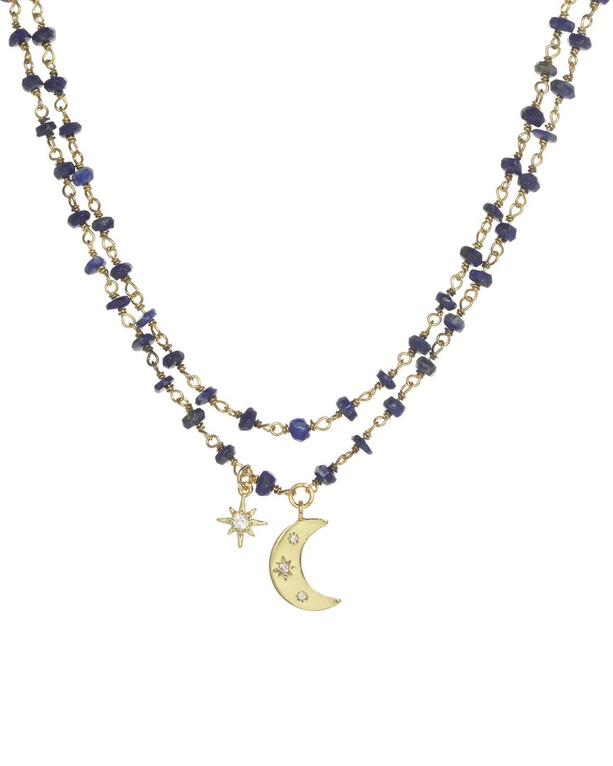 Rachel Reinhardt Gold Over Silver Blue Lapis Cz Celestial Necklace