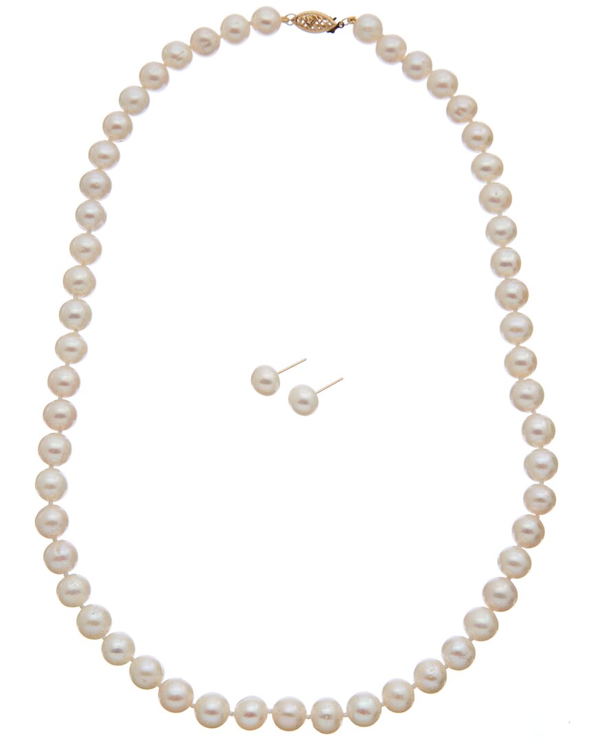 Splendid Pearls 14k 7-8mm Earring & Necklace Set