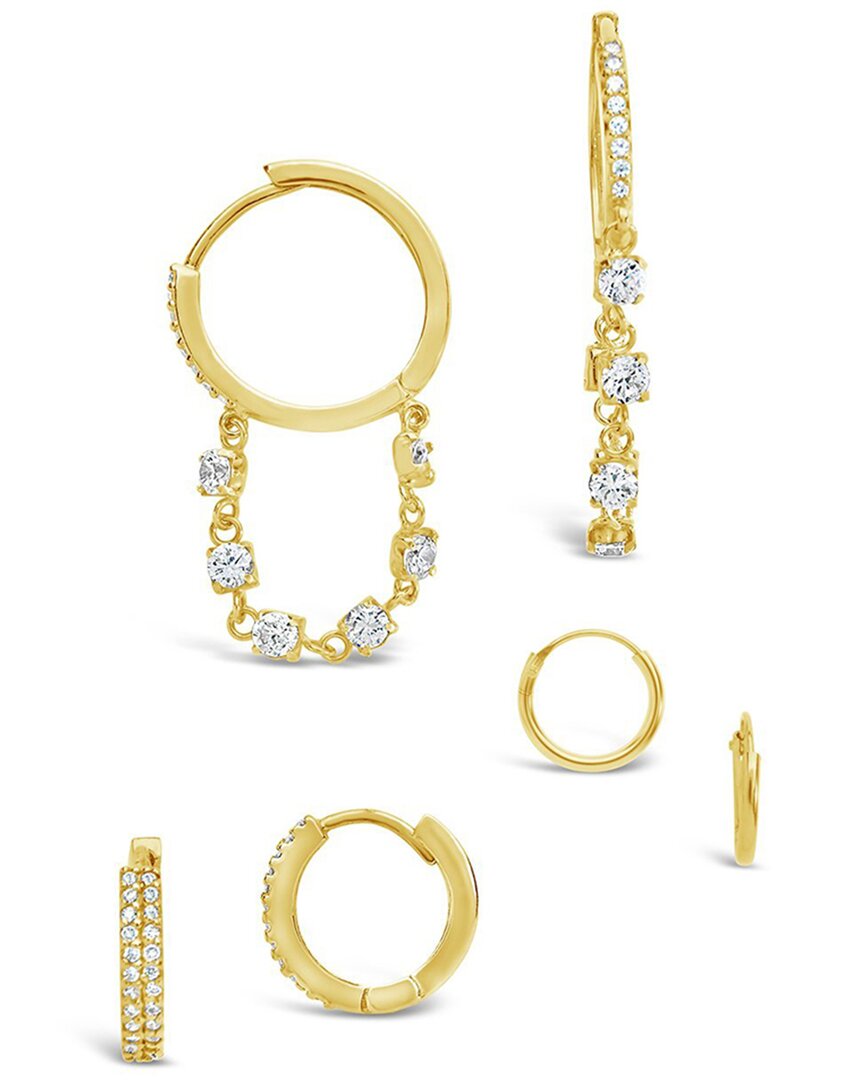 Sterling Forever 14k Gold Plated Brass Cz Dangle 10-19mm Hoop Earring