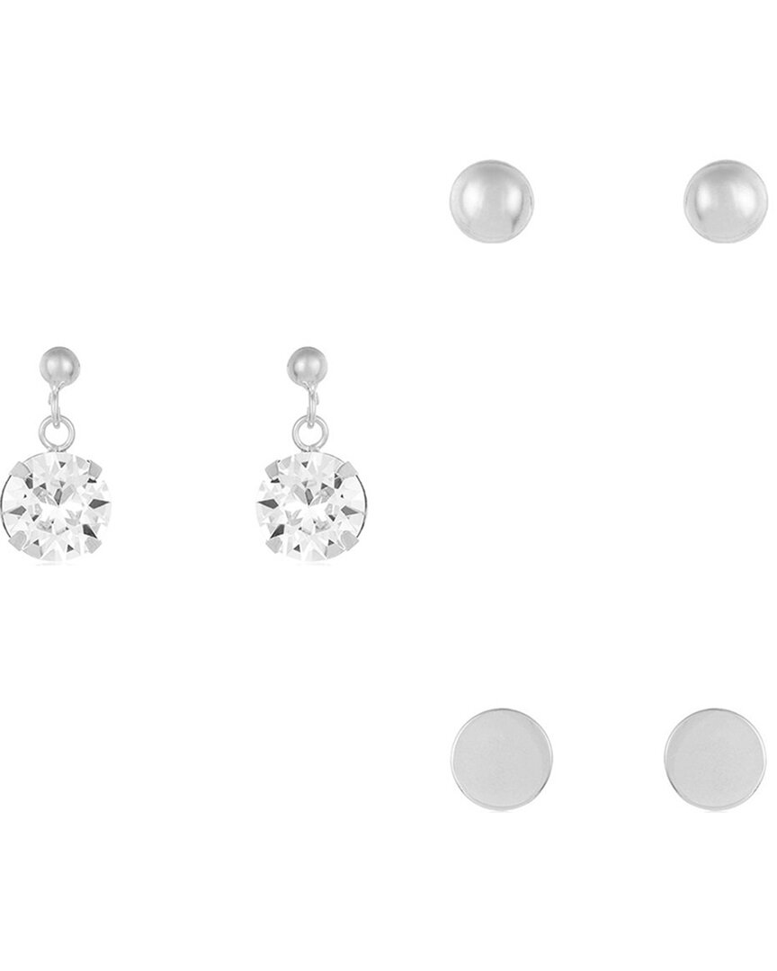 Sterling Forever Silver Cz Essential Set Of 3 Earrings