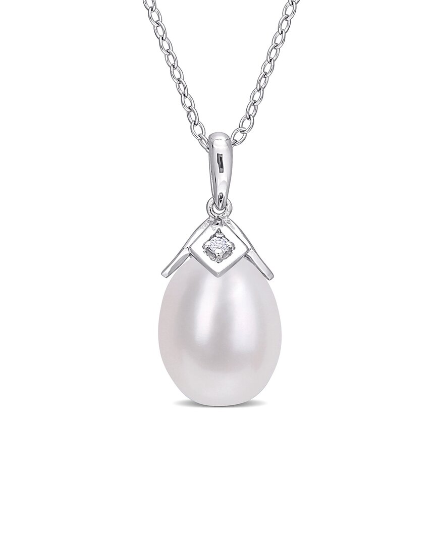 Rina Limor Silver White Sapphire 8.5-9mm Pearl Drop Pendant Necklace