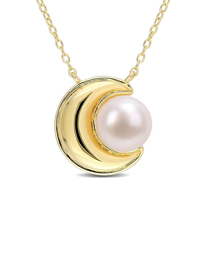 Rina Limor Silver 8-8.5mm Pearl Moon Necklace
