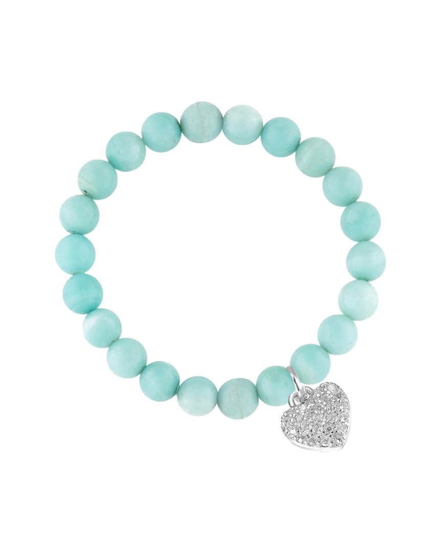 Liv Oliver Silver 46.00 Ct. Tw. Amazonite Cz Love Charm Bracelet In No Color