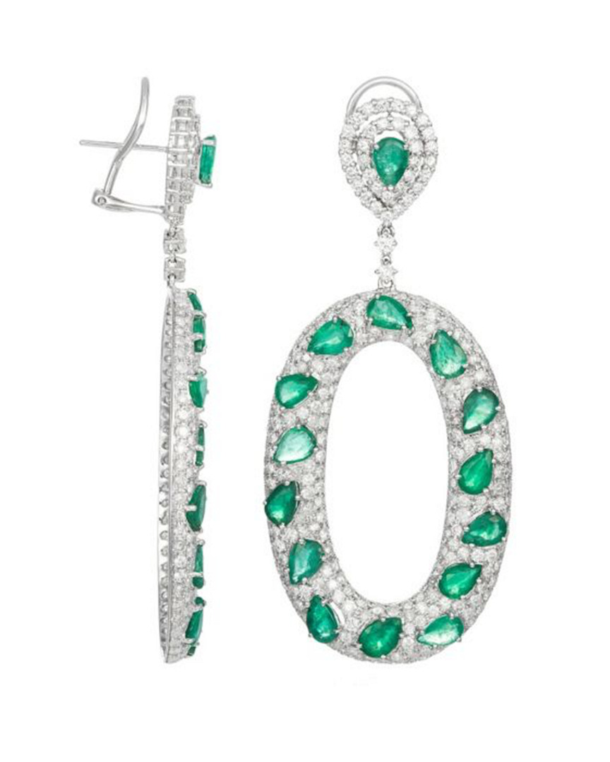 Diana M. Fine Jewelry 18k 19.00 Ct. Tw. Diamond & Green Emerald Drop Earrings