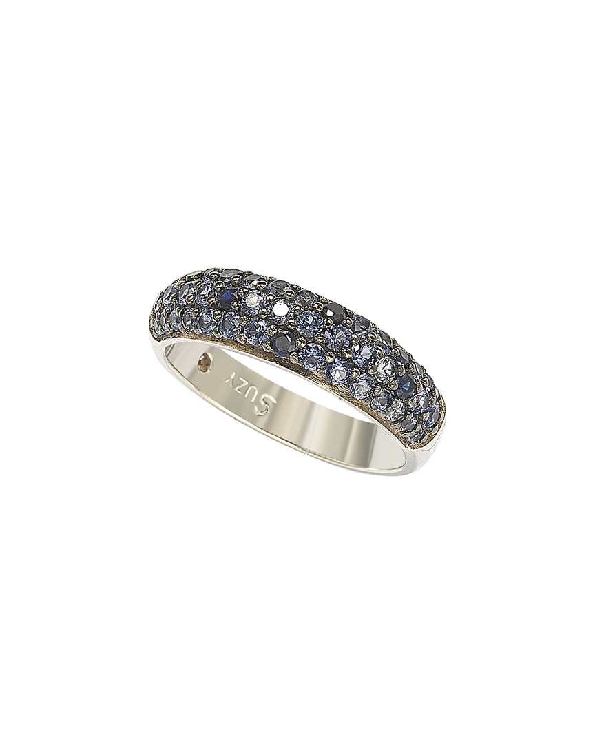Suzy Levian Sterling Silver Sapphire & Diamond Accent Pave Band Ring