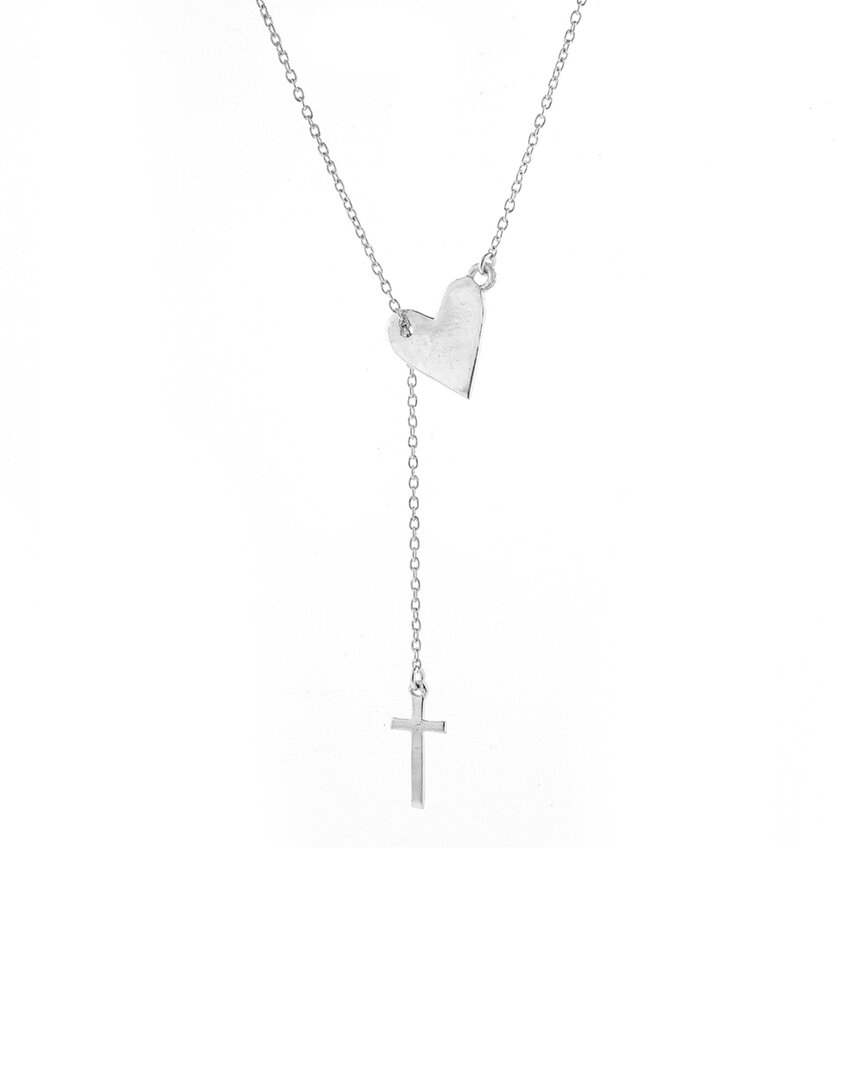 Adornia Rhodium Over Silver Heart Cross Lariat Necklace