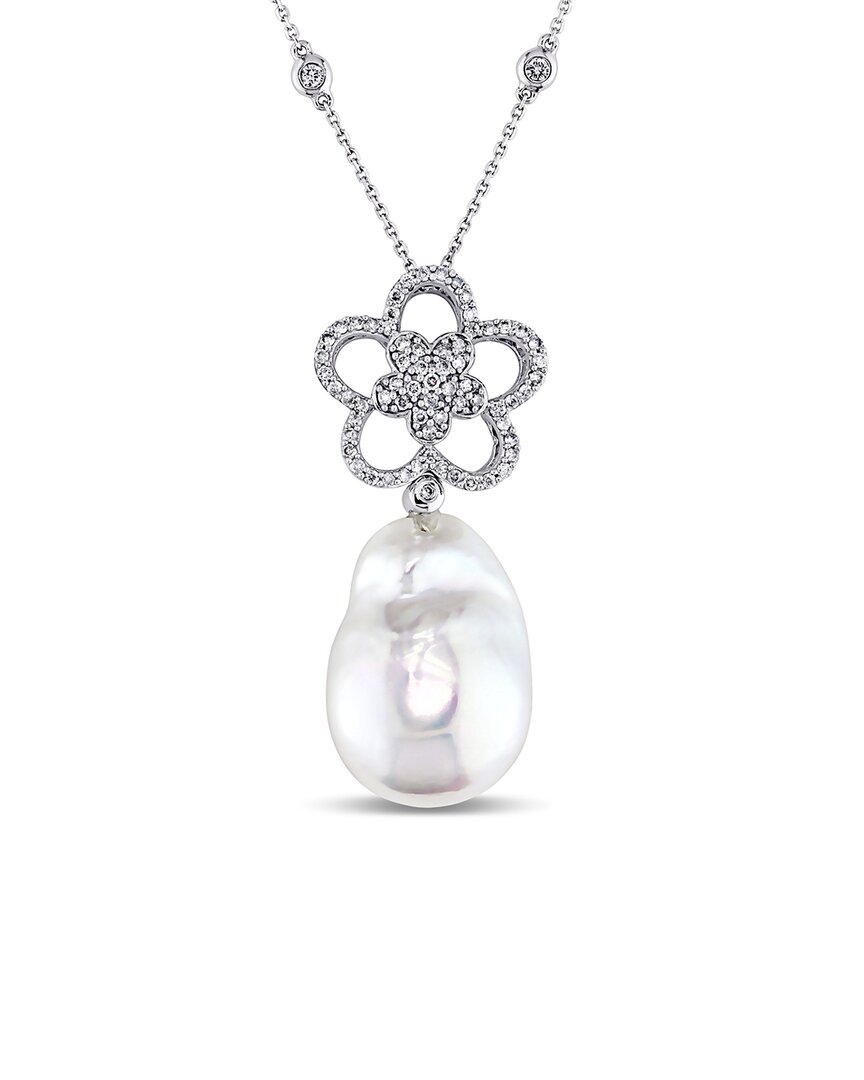 Diamond Select Cuts 14k 0.63 Ct. Tw. Diamond & 16-17mm Pearl Pendant Necklace