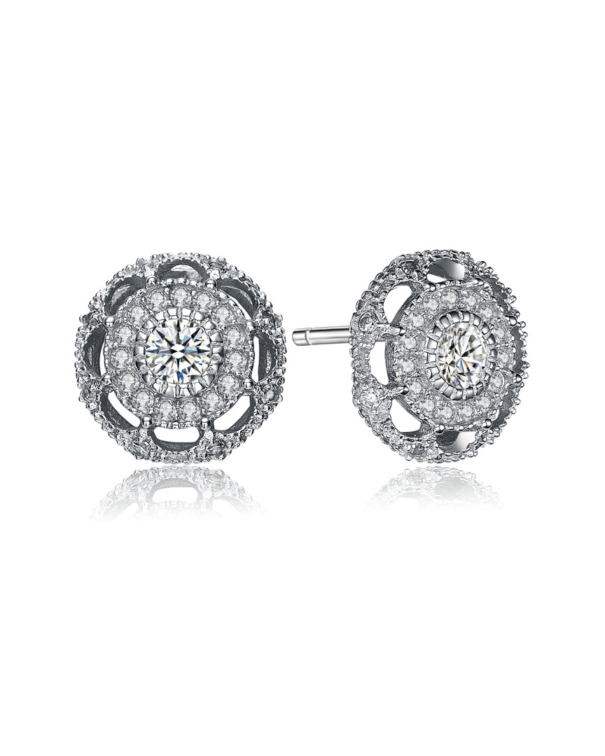 Genevive Silver Cz Filigree Flower Studs