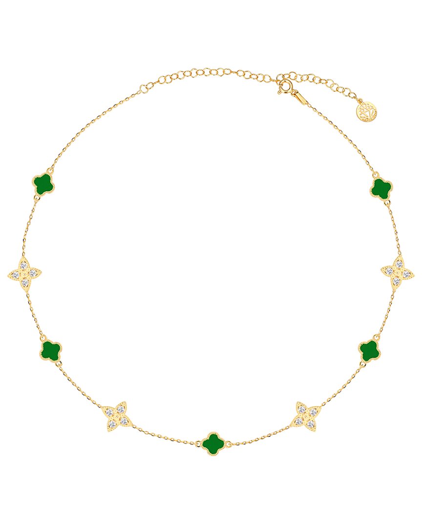 Gabi Rielle 14k Over Silver Cz Fleur Station Necklace