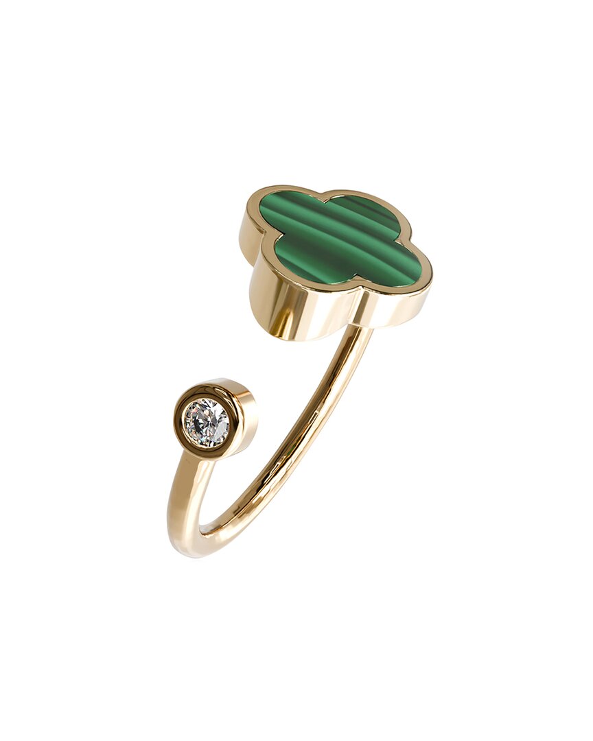 Gabi Rielle 14k Over Silver Malachite Cz Clover Ring