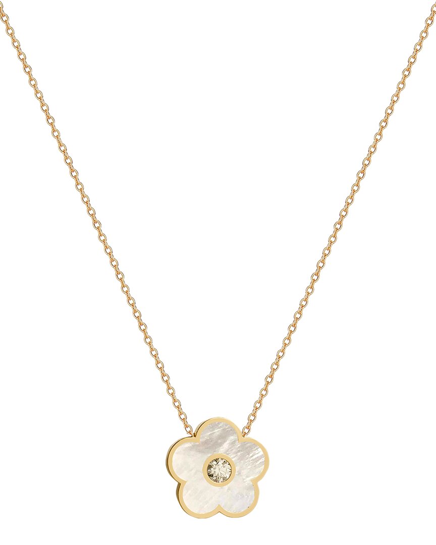 Gabi Rielle 14k Over Silver Pearl Cz Flower Necklace In Gold