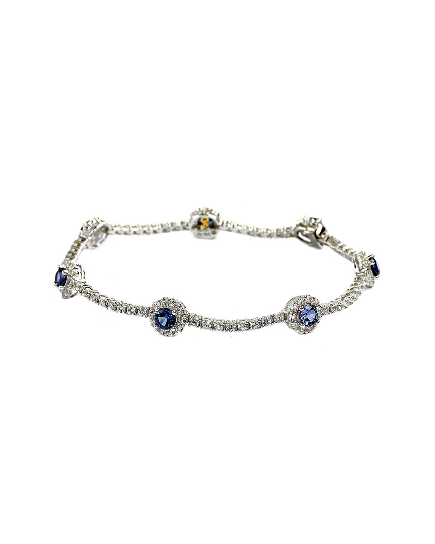 Shop Suzy Levian Silver Diamond & Sapphire Halo Tennis Bracelet