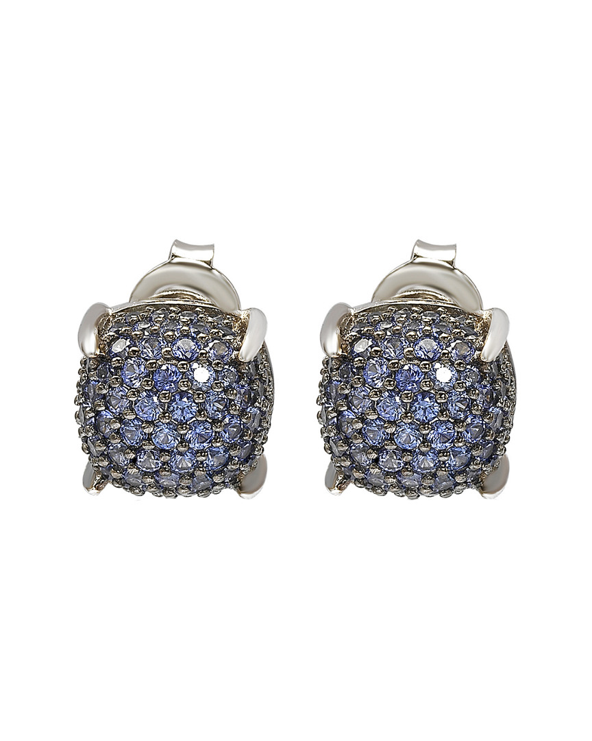 Suzy Levian Silver 1.56 Ct. Tw. Diamond & Sapphire Cluster Studs