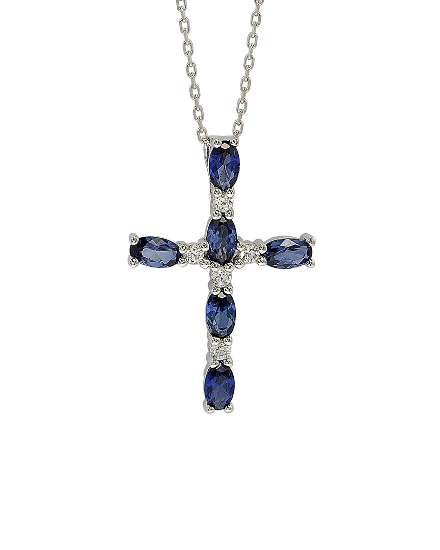 Suzy Levian Silver 2.22 Ct. Tw. Diamond & Sapphire Cross Necklace