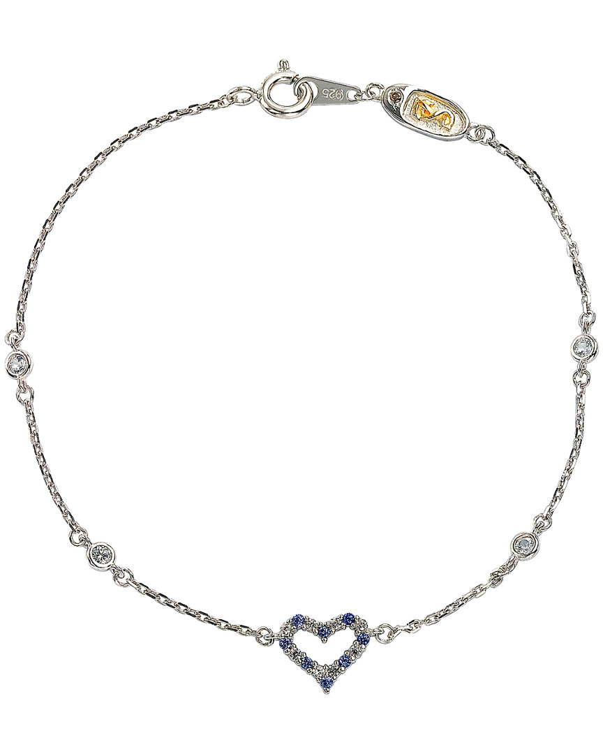 Shop Suzy Levian Silver Diamond & Sapphire Petite Heart Bracelet