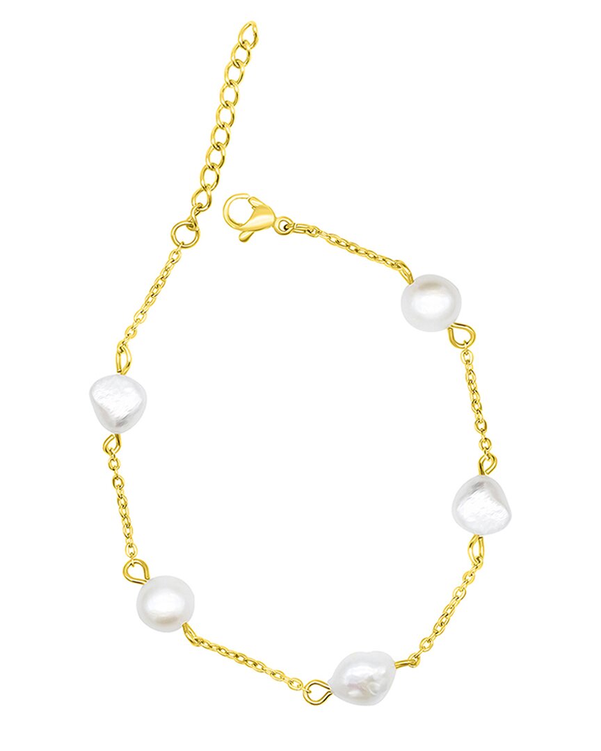 Adornia 14k Plated 6.35mm Pearl Station Bracelet In Gold