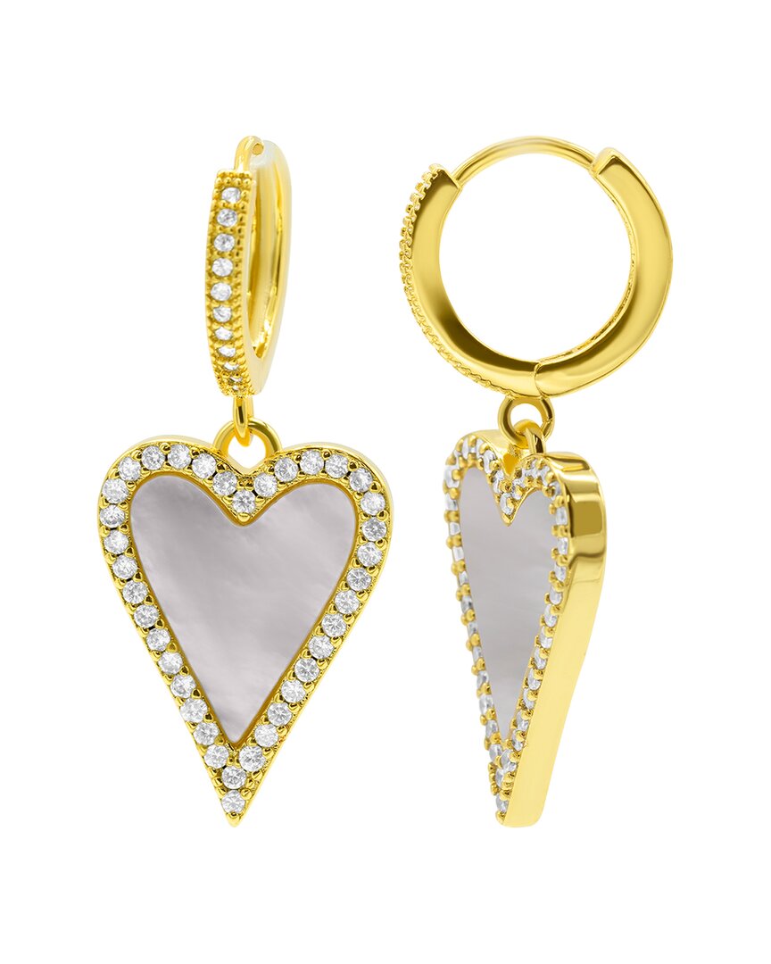 Adornia 14k Gold Plated White Mother-of-pearl Crystal Halo Heart Drop Huggie Earrings