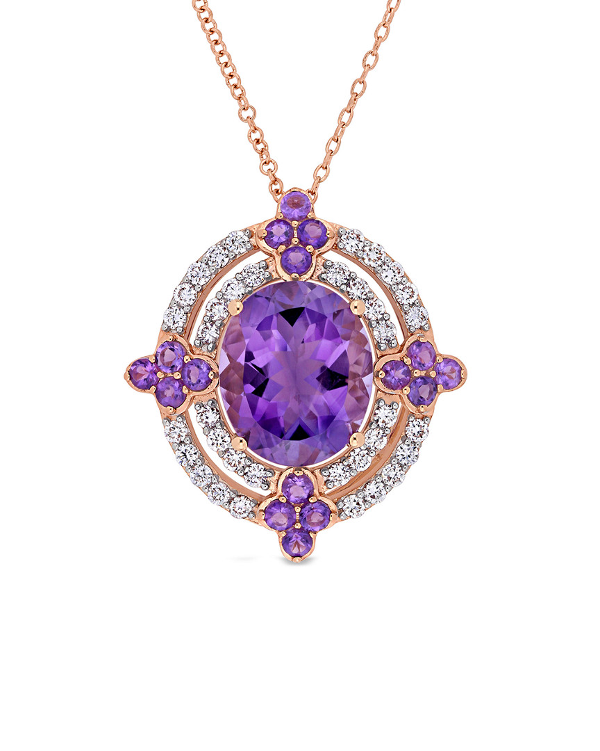 Diamond Select Cuts 14k Rose Gold 5.55 Ct. Tw. Diamond & African Amethyst Necklace