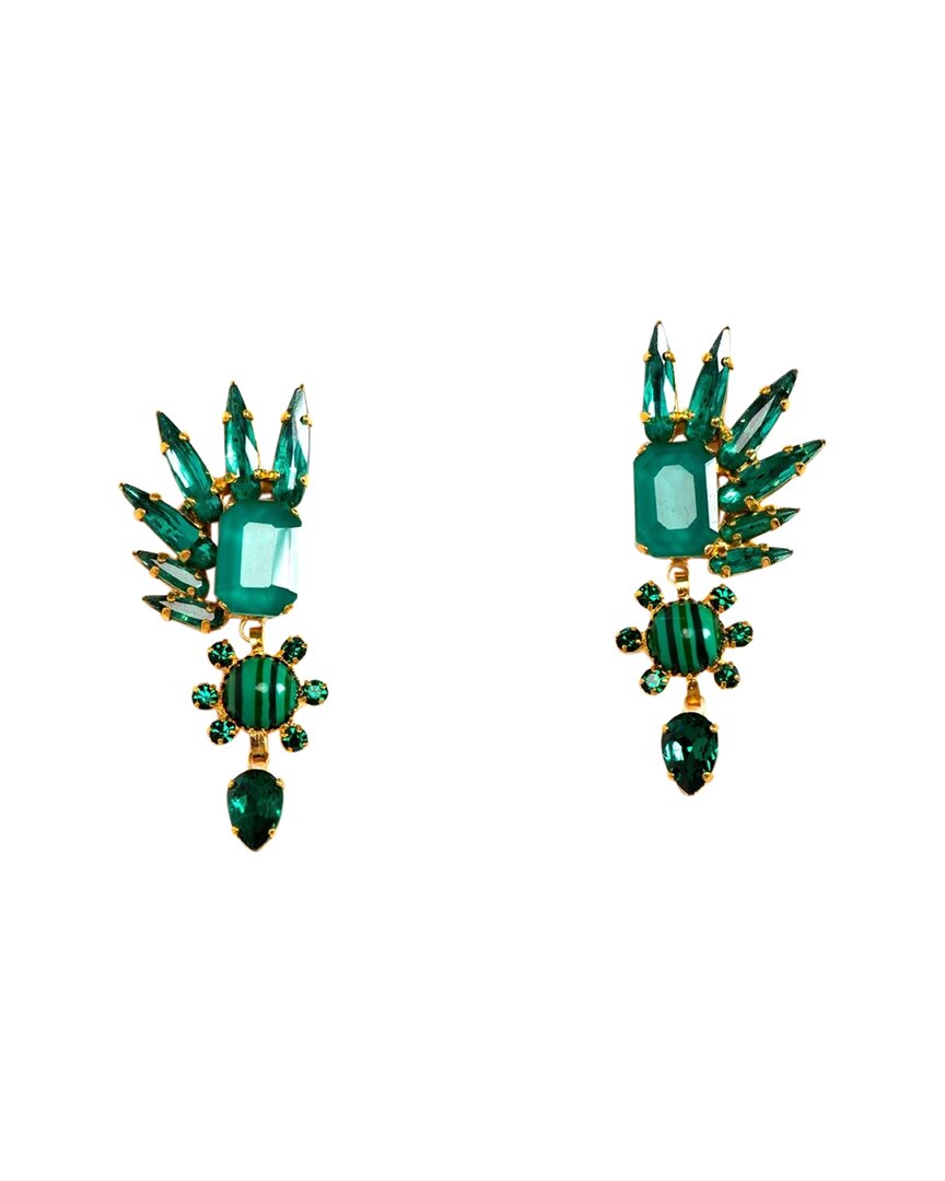 Elizabeth Cole 24k Plated Dangle Earrings In Green