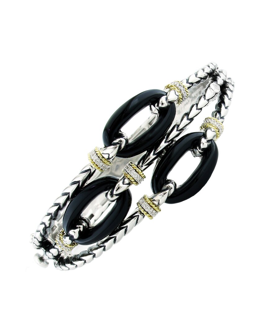 Andrea Candela Trebol 18k Over Silver Onyx Bangle Bracelet In Black
