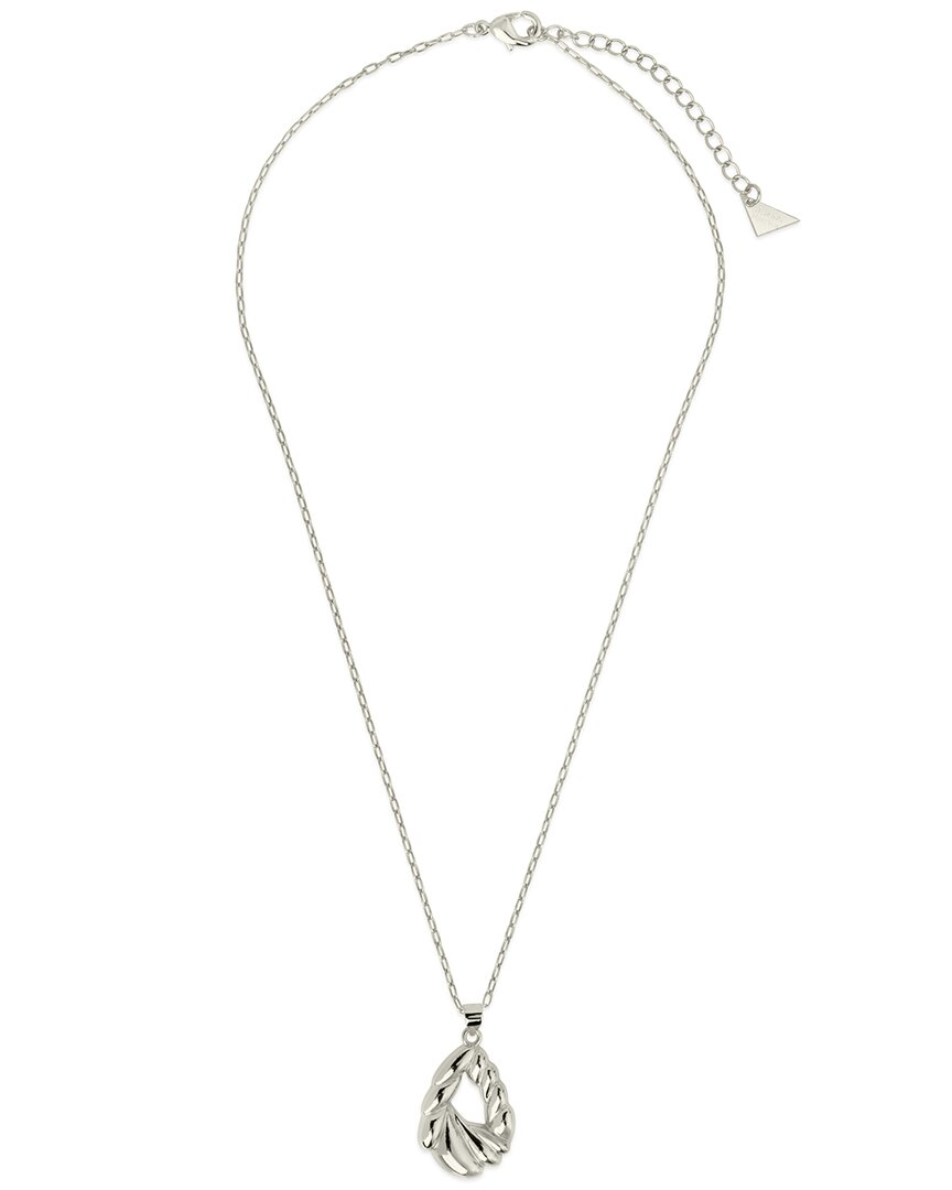 Sterling Forever Rhodium Plated Alouette Textured Pendant Necklace In Metallic