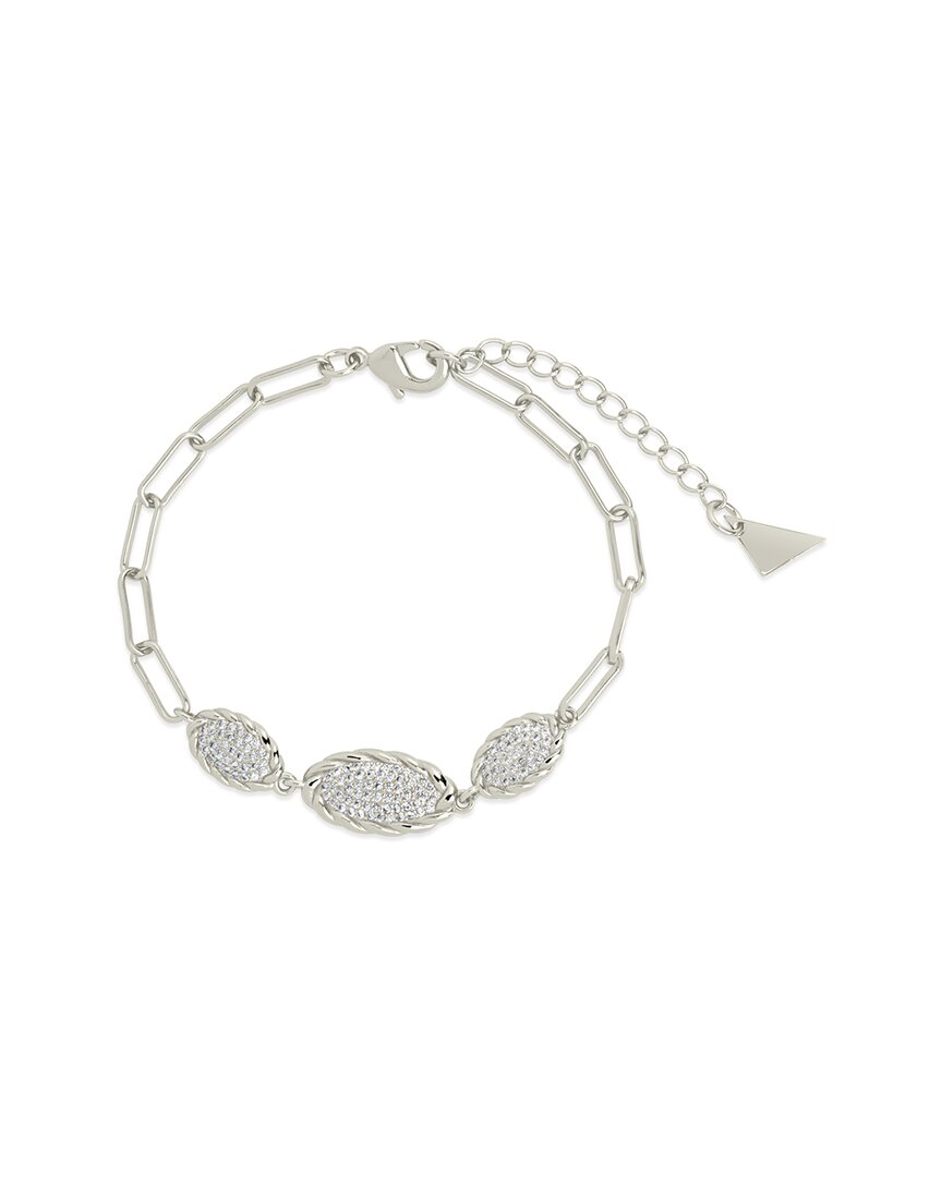Sterling Forever Rhodium Plated Cz Galette Delicate Chain Bracelet In Metallic