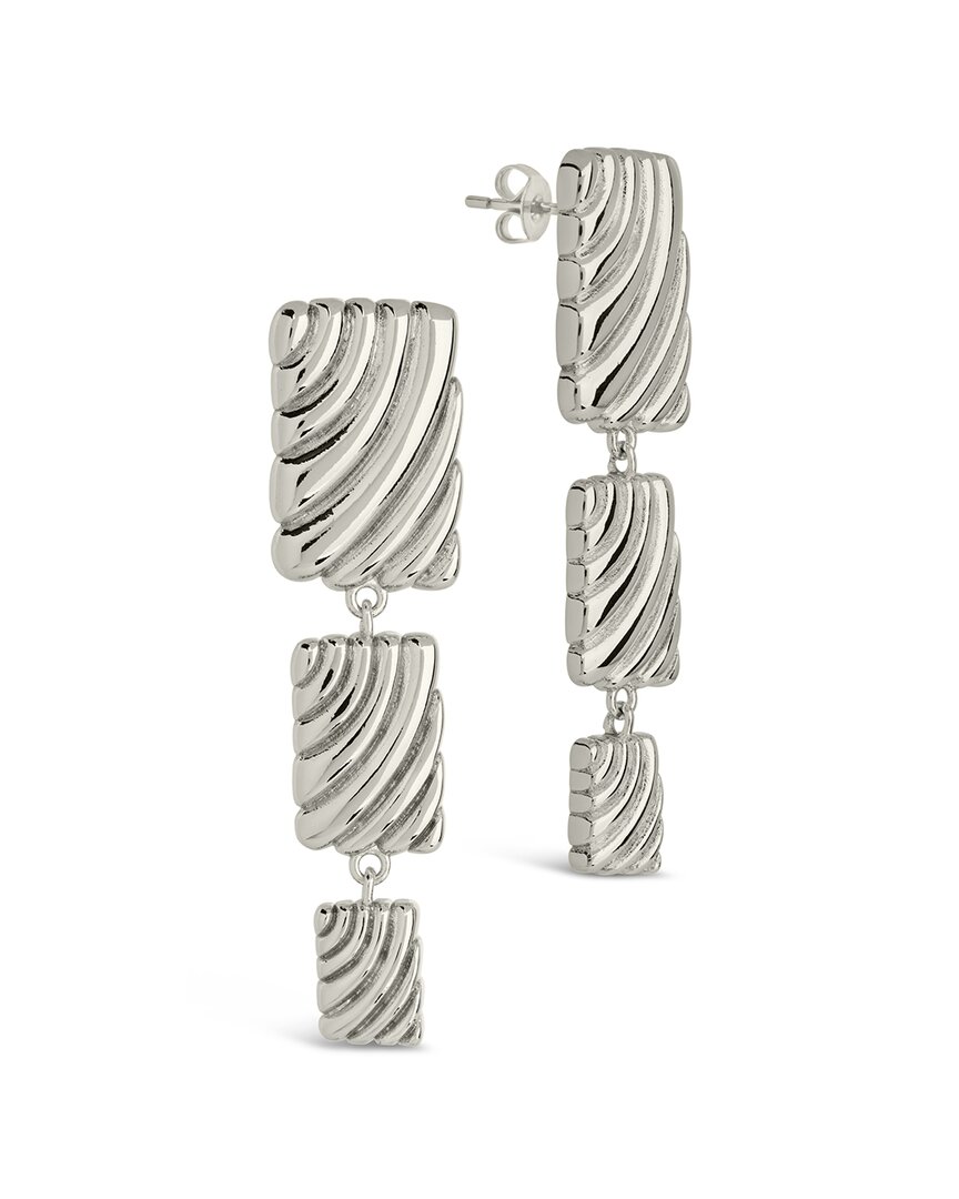 Sterling Forever Rhodium Plated Haydée Triple Textured Drop Studs In Metallic